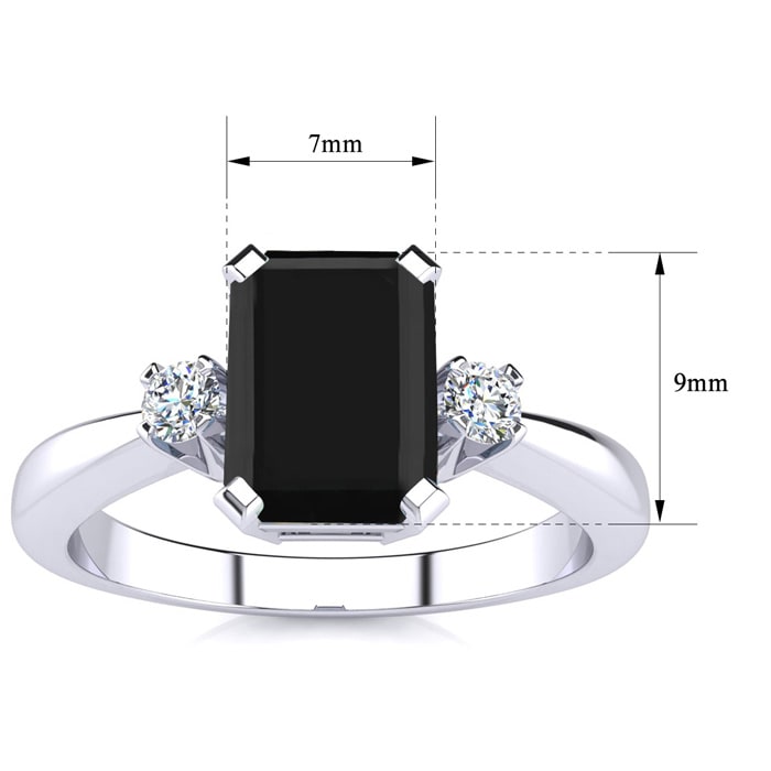 Black Onyx Ring: 2 1/2 Carat Octagon Shape Black Onyx and Diamond Ring In Sterling Silver