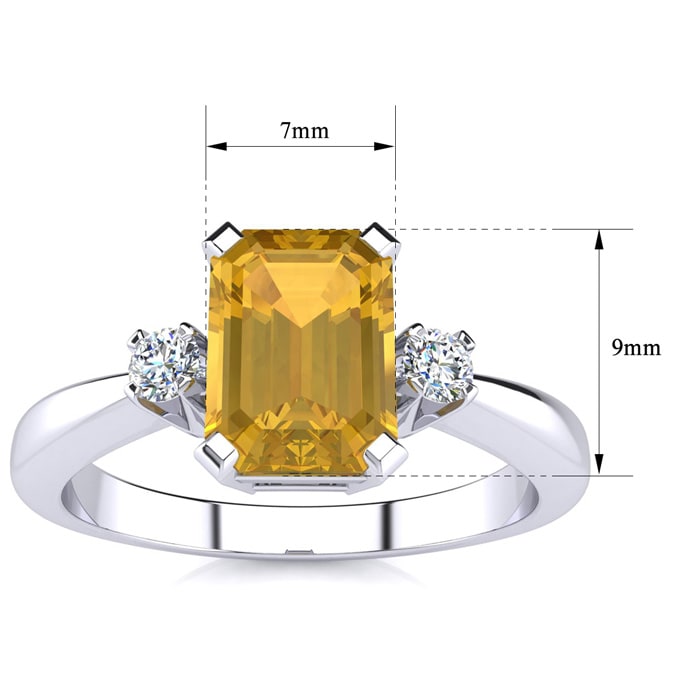Citrine Ring: 2 1/2 Carat Octagon Shape Citrine and Diamond Ring In Sterling Silver