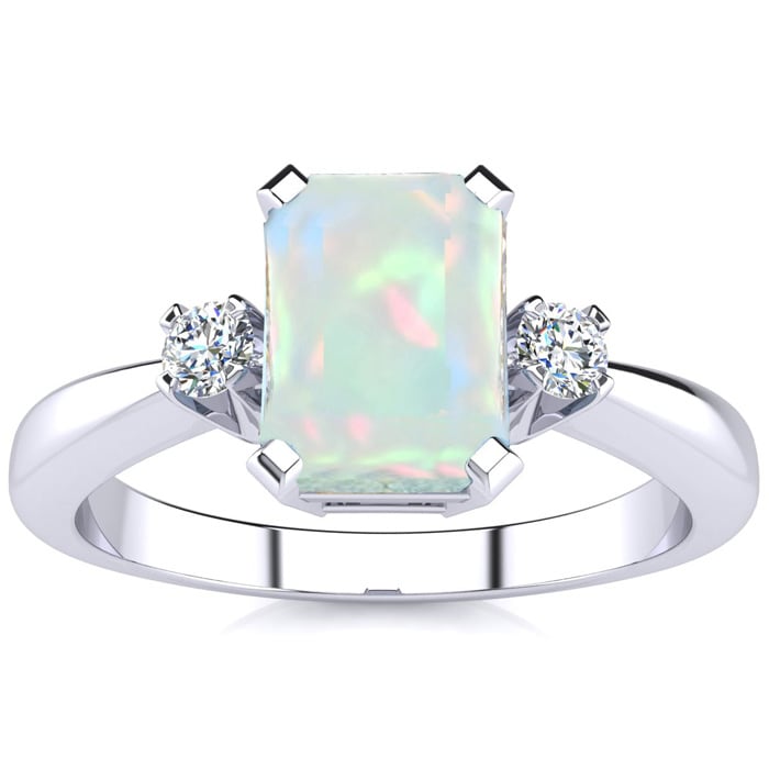 2 1 2 Carat Octagon Shape Created Opal and Diamond Ring In Sterling Silver