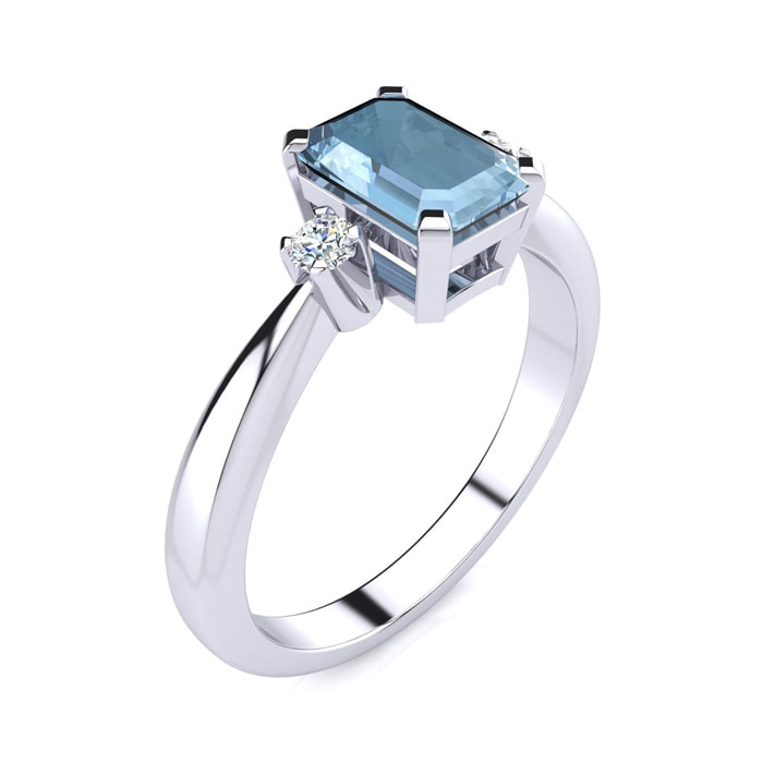 Aquamarine Ring: 2 1/2 Carat Octagon Shape Aquamarine and Diamond Ring In Sterling Silver
