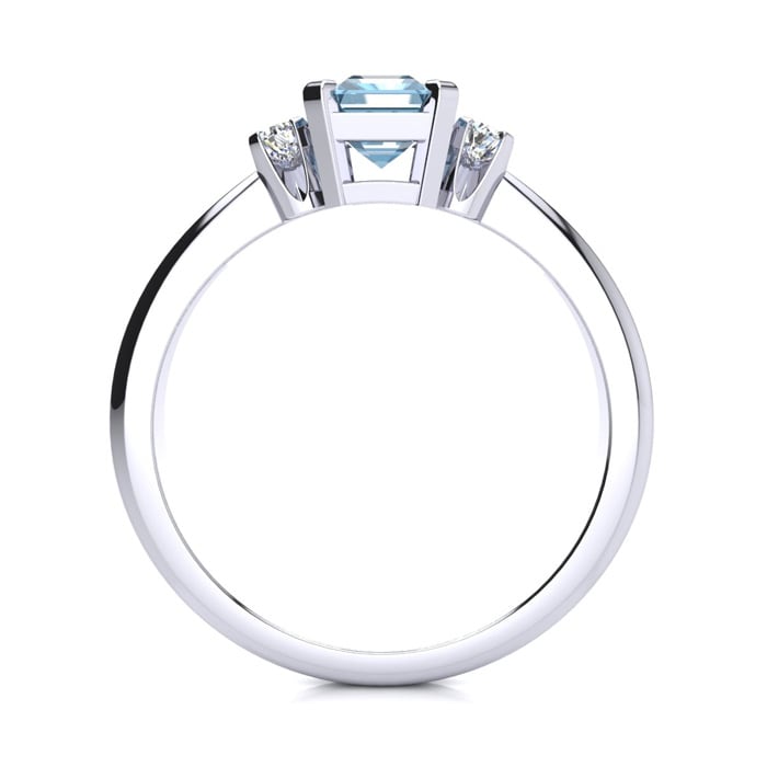Aquamarine Ring: 2 1/2 Carat Octagon Shape Aquamarine and Diamond Ring In Sterling Silver