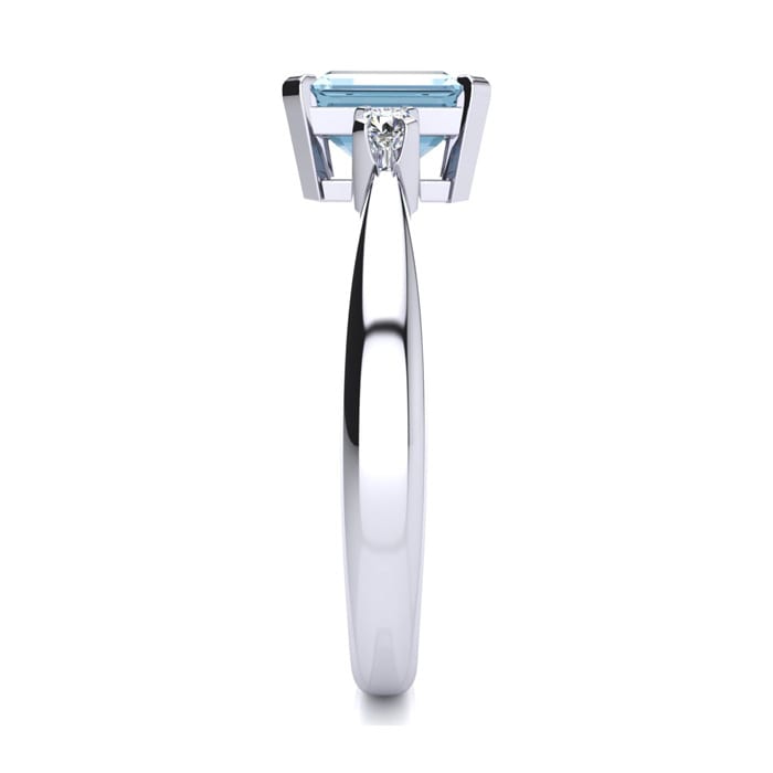 Aquamarine Ring: 2 1/2 Carat Octagon Shape Aquamarine and Diamond Ring In Sterling Silver