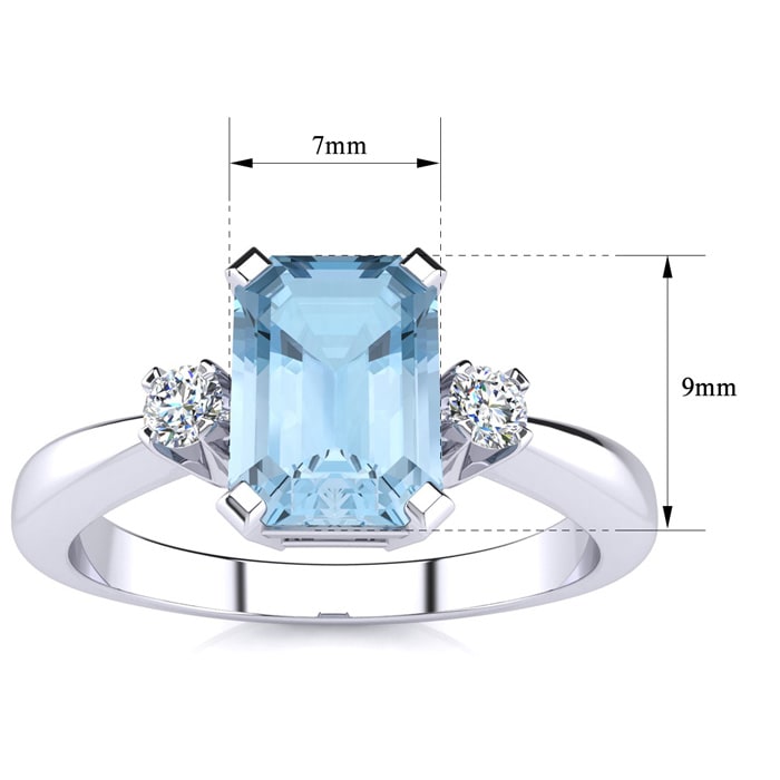 Aquamarine Ring: 2 1/2 Carat Octagon Shape Aquamarine and Diamond Ring In Sterling Silver