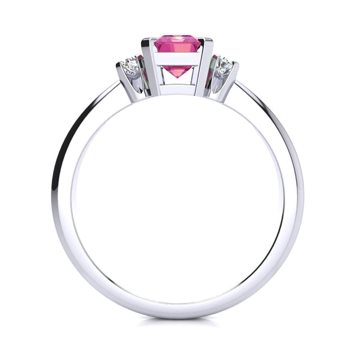 Pink Sapphire Ring: 2 1/2 Carat Octagon Shape Created Pink Sapphire and Diamond Ring In Sterling Silver