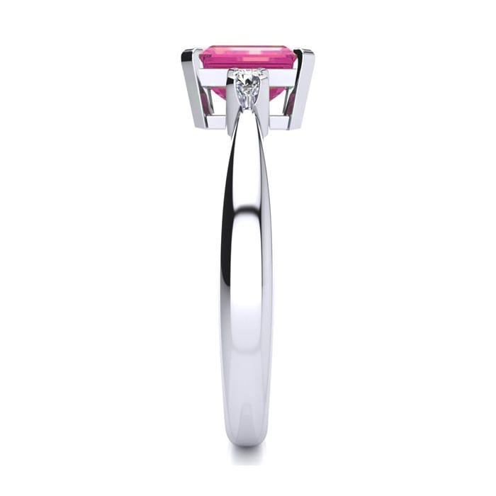 Pink Sapphire Ring: 2 1/2 Carat Octagon Shape Created Pink Sapphire and Diamond Ring In Sterling Silver