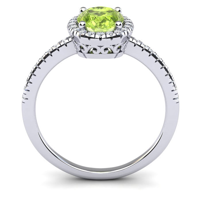 Peridot Ring: 1 1/2 Carat Oval Shape Peridot and Halo Diamond Ring In Sterling Silver