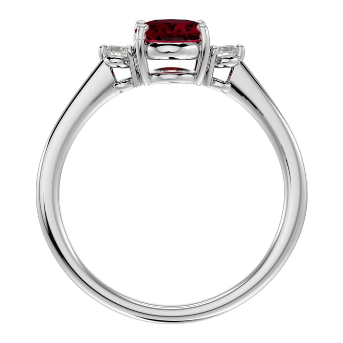 Ruby Ring: 1 1/3 Carat Oval Shape Created Ruby and Two Diamond Ring In Sterling Silver