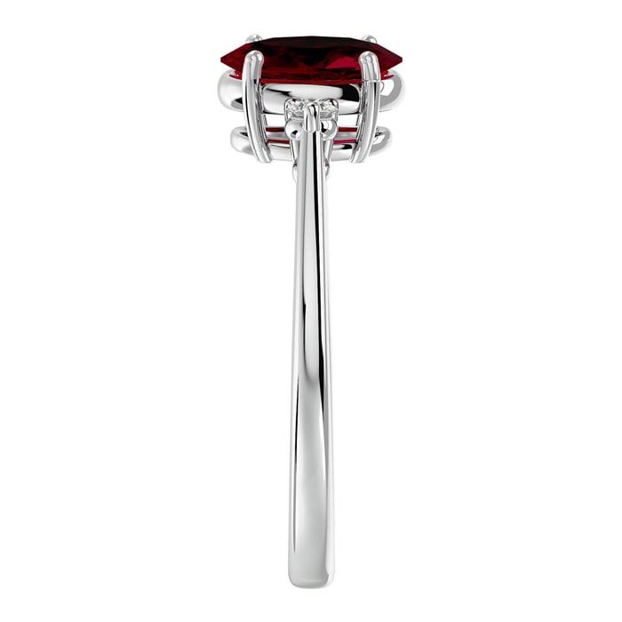 Ruby Ring: 1 1/3 Carat Oval Shape Created Ruby and Two Diamond Ring In Sterling Silver
