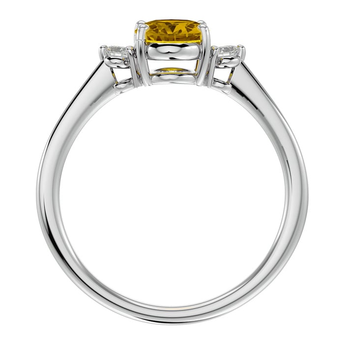 Citrine Ring: 1 1/3 Carat Oval Shape Citrine and Two Diamond Ring In Sterling Silver