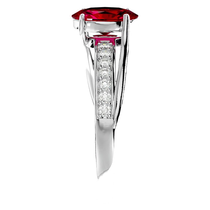 Ruby Ring: 1 1/2 Carat Oval Shape Created Ruby and Diamond Ring In Sterling Silver