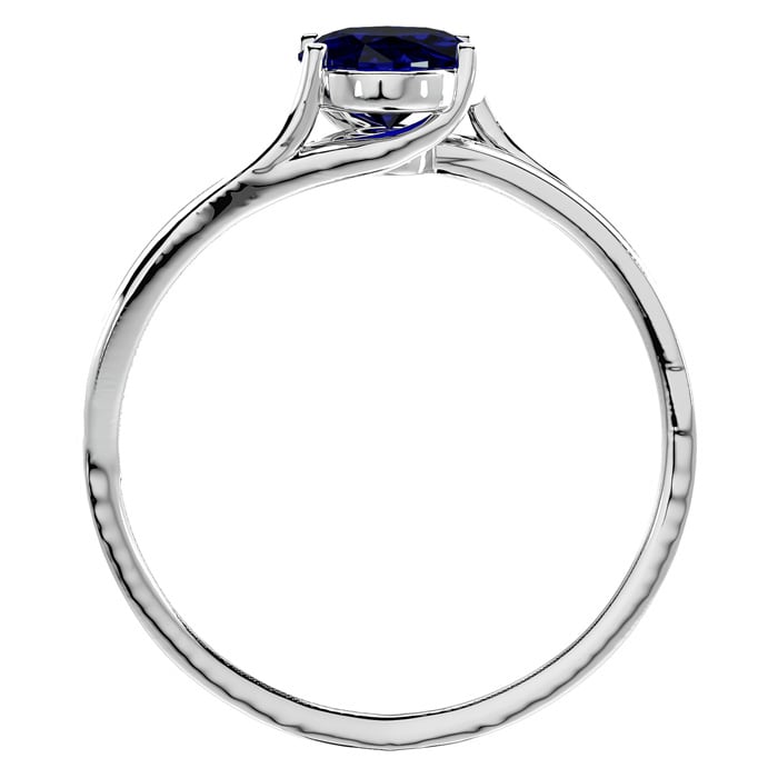 Sapphire Ring: 1 1/2 Carat Oval Shape Created Sapphire and Diamond Ring In Sterling Silver