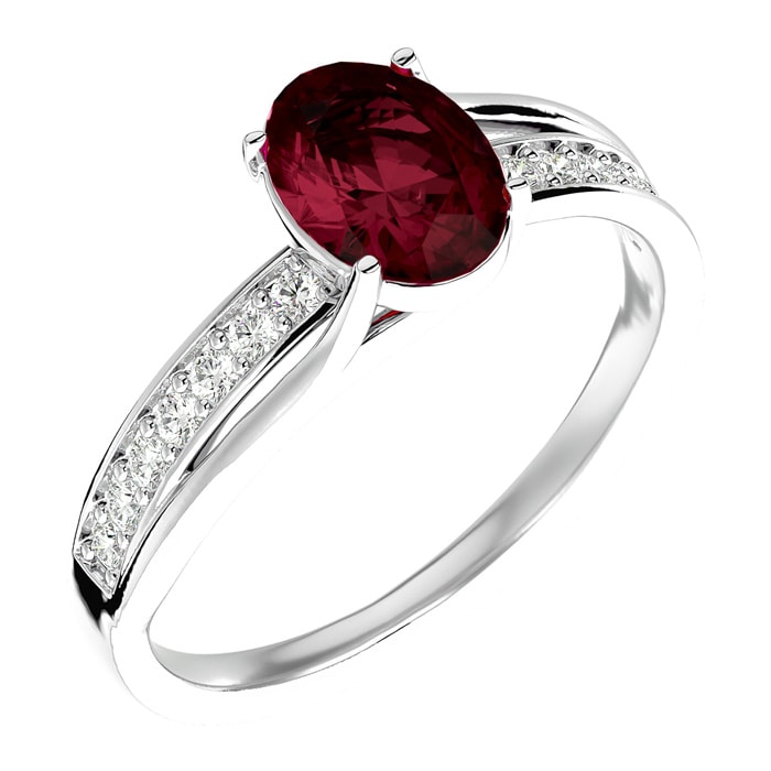 Garnet Ring: 1 1/2 Carat Oval Shape Garnet and Diamond Ring In Sterling Silver