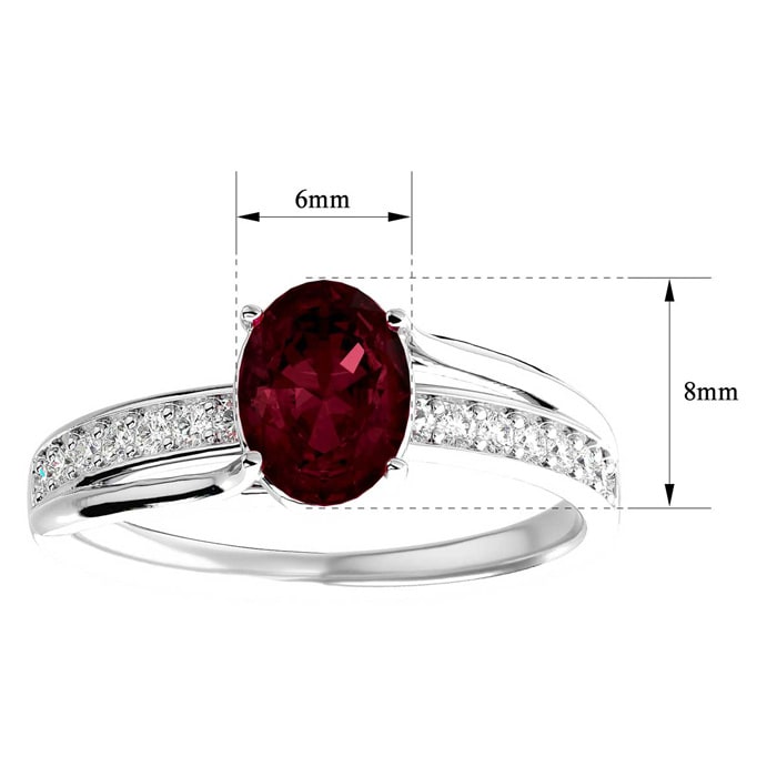 Garnet Ring: 1 1/2 Carat Oval Shape Garnet and Diamond Ring In Sterling Silver