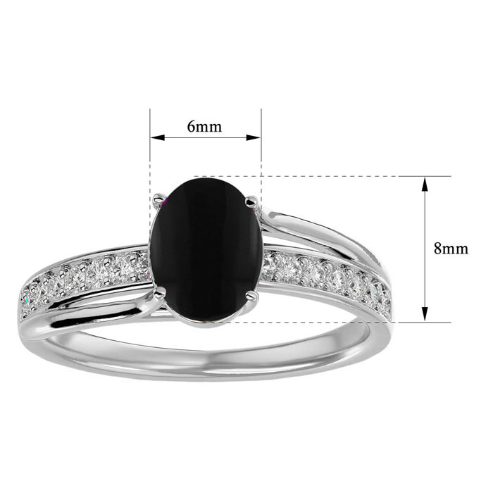Black Onyx Ring: 1 1/2 Carat Oval Shape Black Onyx and Diamond Ring In Sterling Silver