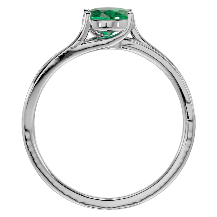 Emerald Ring: 1 1/2 Carat Oval Shape Created Emerald and Diamond Ring In Sterling Silver
