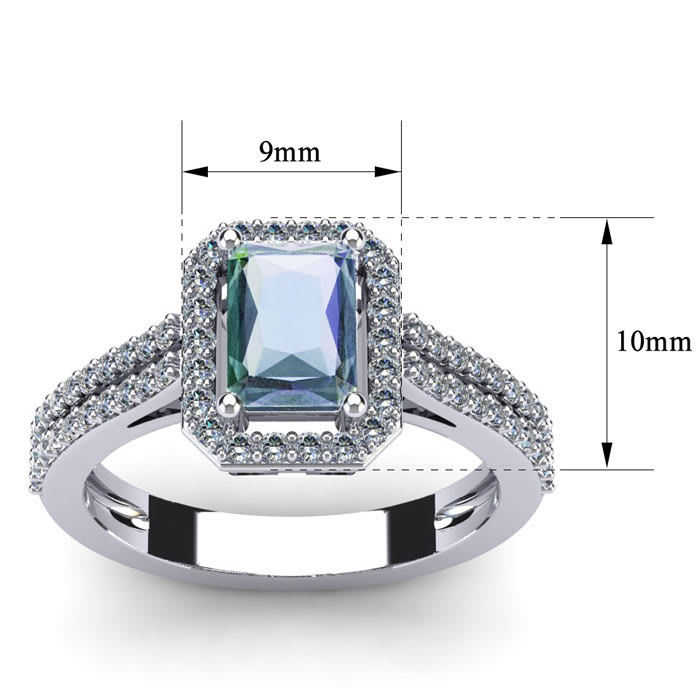 Mystic Topaz Ring: 1 1/2 Carat Octagon Shape Mystic Topaz and Halo Diamond Ring In Sterling Silver
