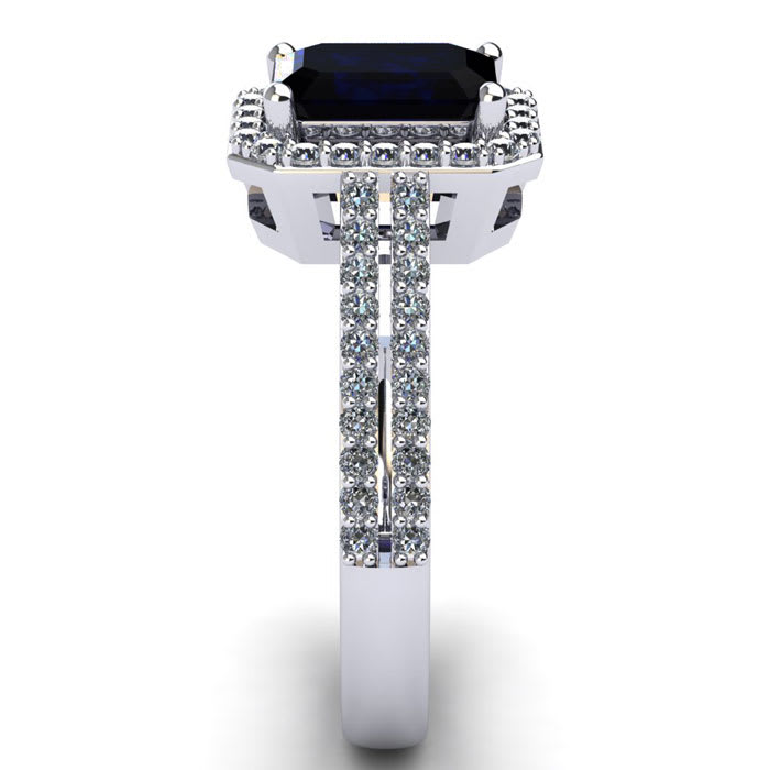 Black Onyx Ring: 1 1/2 Carat Octagon Shape Black Onyx and Halo Diamond Ring In Sterling Silver