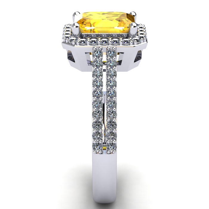 Citrine Ring: 1 1/2 Carat Octagon Shape Citrine and Halo Diamond Ring In Sterling Silver