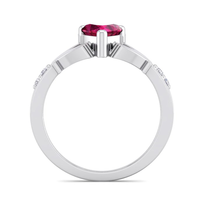 Ruby Ring: 1 Carat Heart Shape Created Ruby and Diamond Claddagh Ring In Sterling Silver
