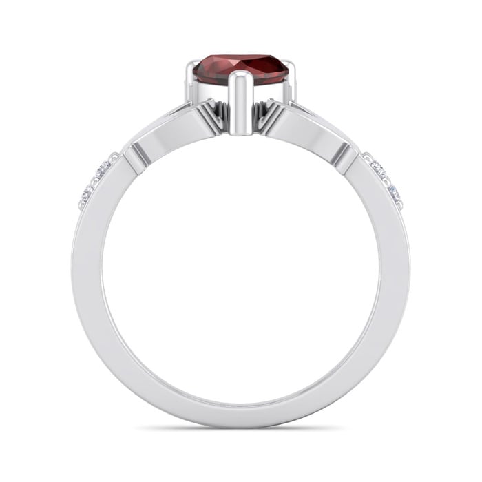 Garnet Ring: 1 Carat Heart Shape Garnet and Diamond Claddagh Ring In Sterling Silver