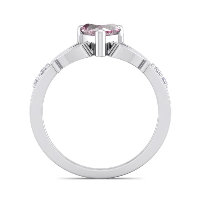 Pink Sapphire Ring: 1 Carat Heart Shape Created Pink Sapphire and Diamond Claddagh Ring In Sterling Silver