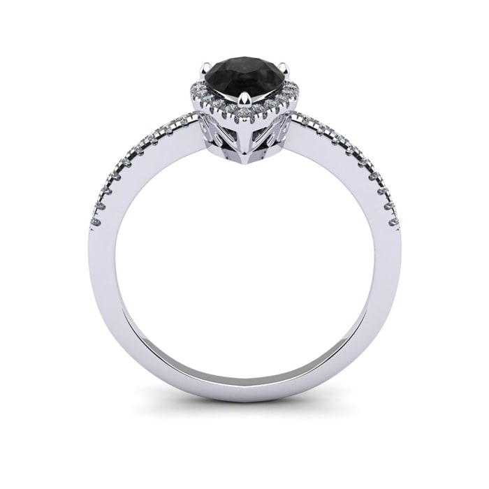 Black Onyx Ring: 1 Carat Pear Shape Black Onyx and Halo Diamond Ring In Sterling Silver