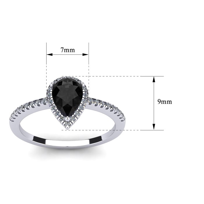 Black Onyx Ring: 1 Carat Pear Shape Black Onyx and Halo Diamond Ring In Sterling Silver