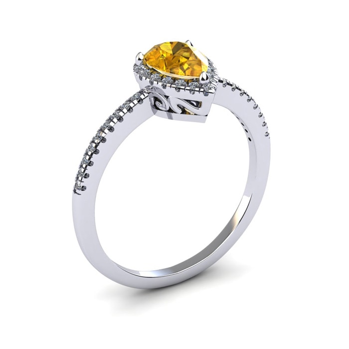 Citrine Ring: 1 Carat Pear Shape Citrine and Halo Diamond Ring In Sterling Silver