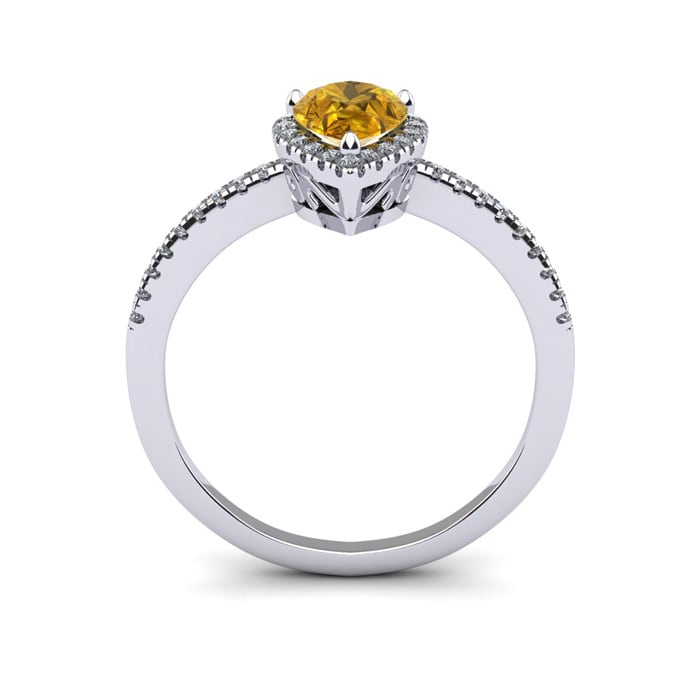 Citrine Ring: 1 Carat Pear Shape Citrine and Halo Diamond Ring In Sterling Silver