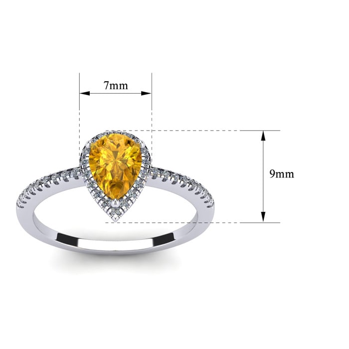 Citrine Ring: 1 Carat Pear Shape Citrine and Halo Diamond Ring In Sterling Silver