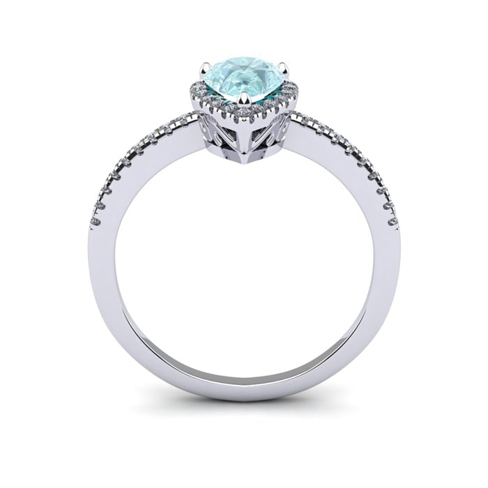 Aquamarine Ring: 1 Carat Pear Shape Aquamarine and Halo Diamond Ring In Sterling Silver