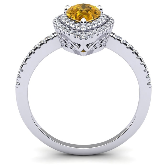 Citrine Ring: 1 Carat Pear Shape Citrine and Double Halo Diamond Ring In Sterling Silver
