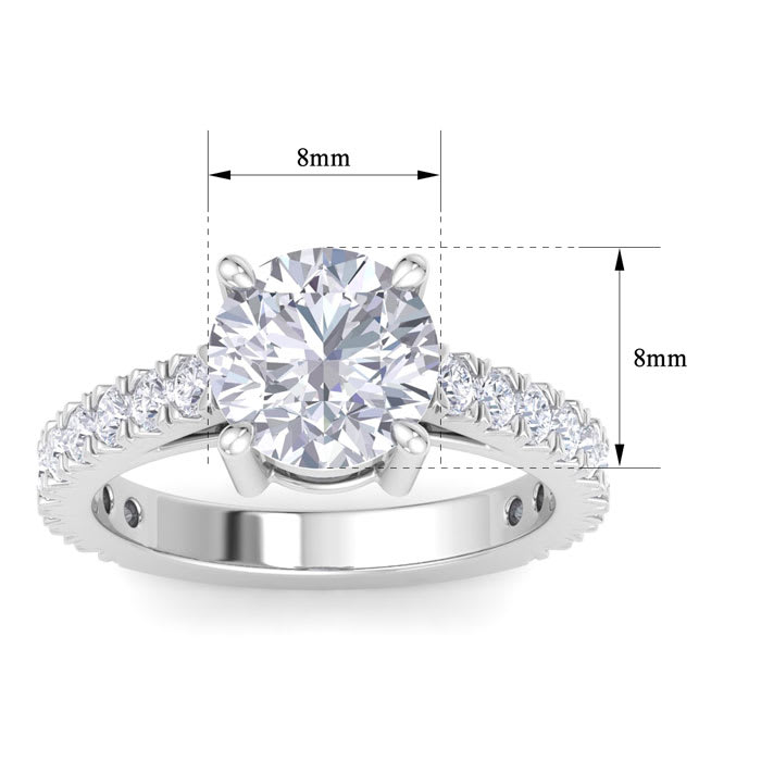 3 Carat Round Lab Grown Diamond Classic Engagement Ring In 14K White Gold