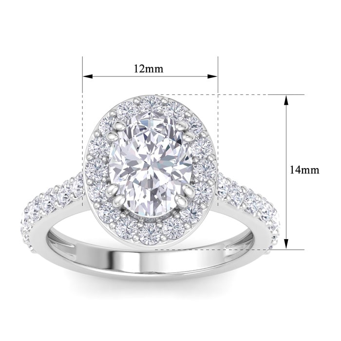 3 Carat Oval Shape Lab Grown Diamond Halo Engagement Ring In 14K White Gold