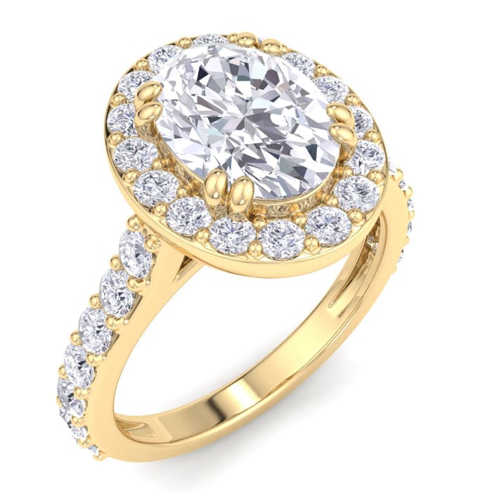 3 Carat Oval Shape Lab Grown Diamond Halo Engagement Ring In 14K Yellow Gold