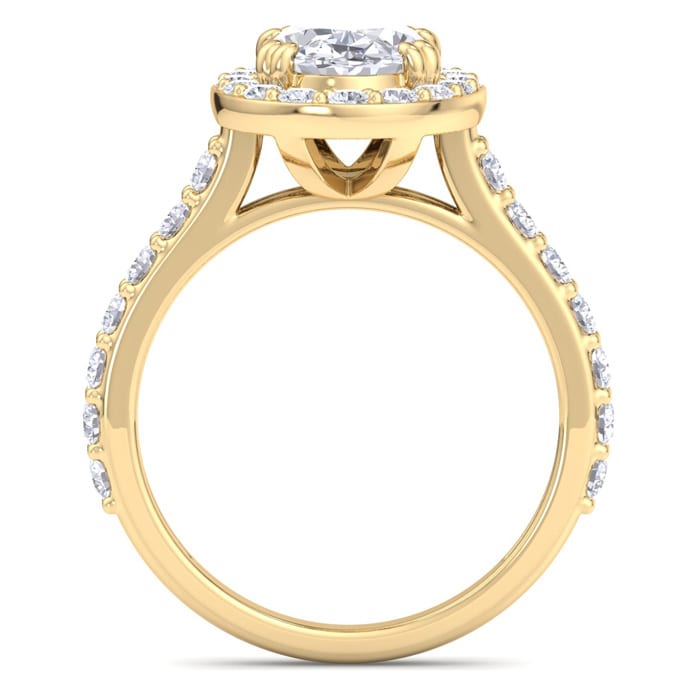 3 Carat Oval Shape Lab Grown Diamond Halo Engagement Ring In 14K Yellow Gold