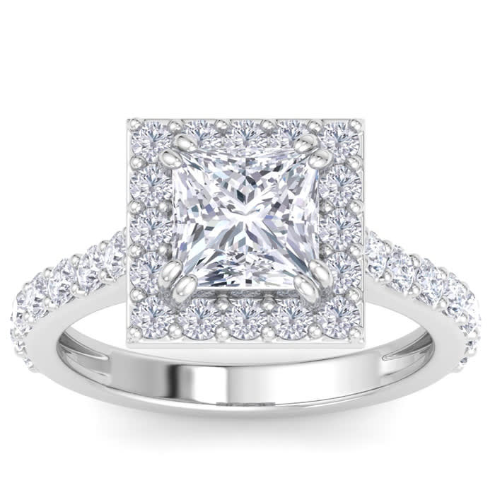 3 Carat Princess Cut Lab Grown Diamond Halo Engagement Ring In 14K White Gold