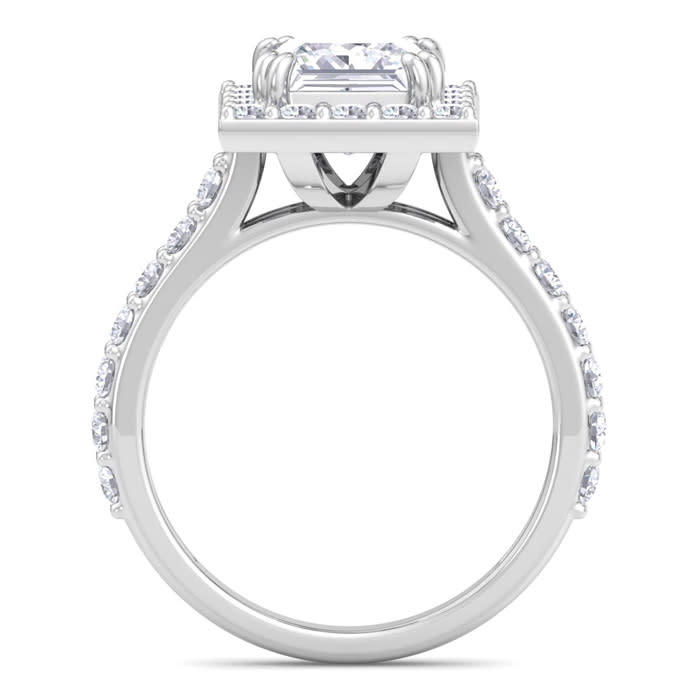 3 Carat Princess Cut Lab Grown Diamond Halo Engagement Ring In 14K White Gold