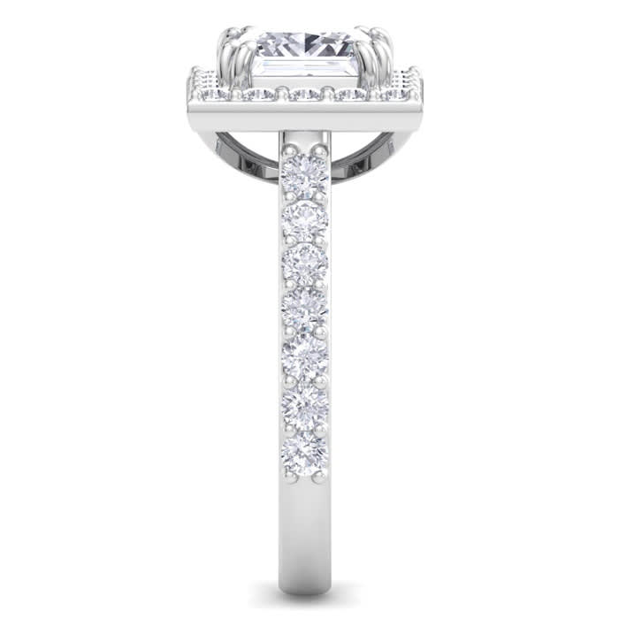 3 Carat Princess Cut Lab Grown Diamond Halo Engagement Ring In 14K White Gold