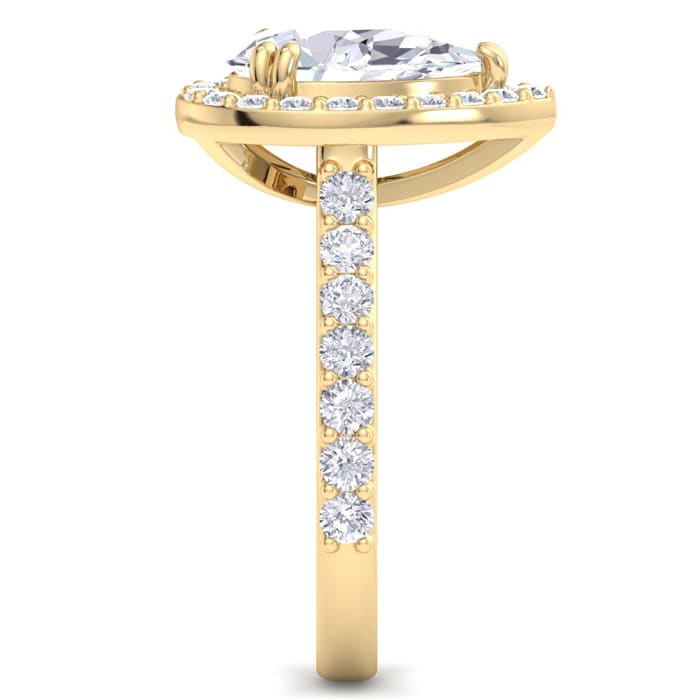 3 Carat Pear Shape Lab Grown Diamond Halo Engagement Ring In 14K Yellow Gold