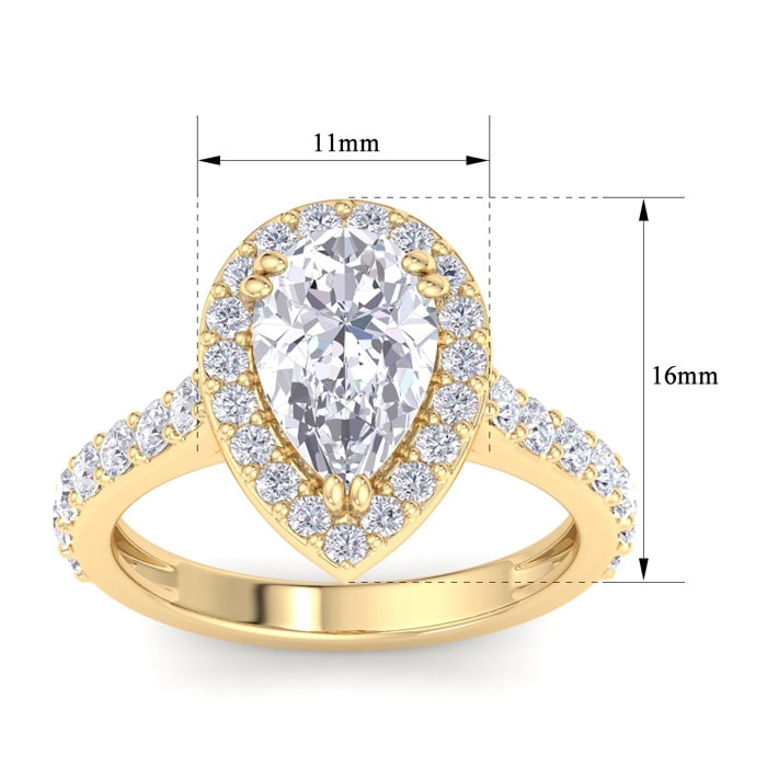 3 Carat Pear Shape Lab Grown Diamond Halo Engagement Ring In 14K Yellow Gold
