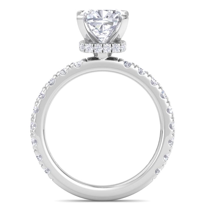 3 Carat Cushion Cut Lab Grown Diamond Hidden Halo Engagement Ring In 14K White Gold
