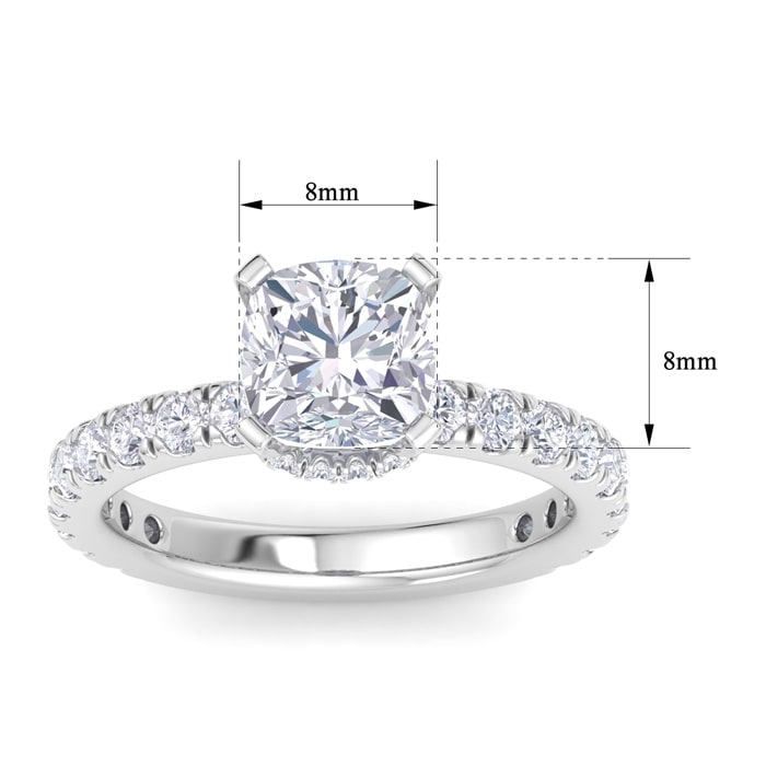 3 Carat Cushion Cut Lab Grown Diamond Hidden Halo Engagement Ring In 14K White Gold
