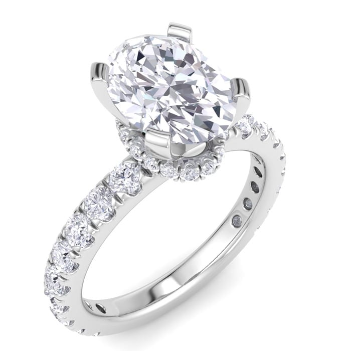 3 Carat Oval Shape Lab Grown Diamond Hidden Halo Engagement Ring In 14K White Gold