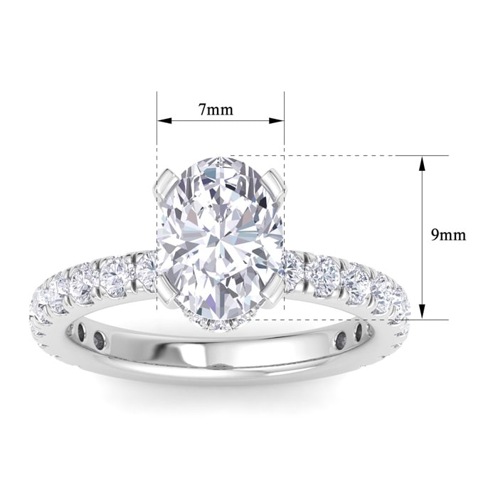 3 Carat Oval Shape Lab Grown Diamond Hidden Halo Engagement Ring In 14K White Gold