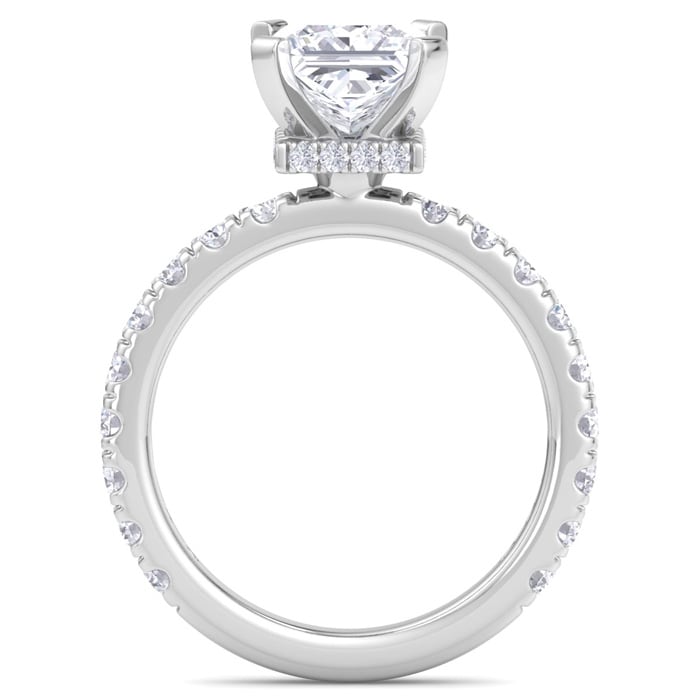 3 Carat Princess Cut Lab Grown Diamond Hidden Halo Engagement Ring In 14K White Gold