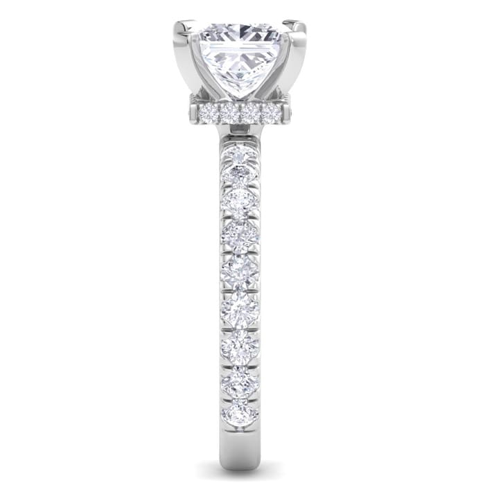 3 Carat Princess Cut Lab Grown Diamond Hidden Halo Engagement Ring In 14K White Gold