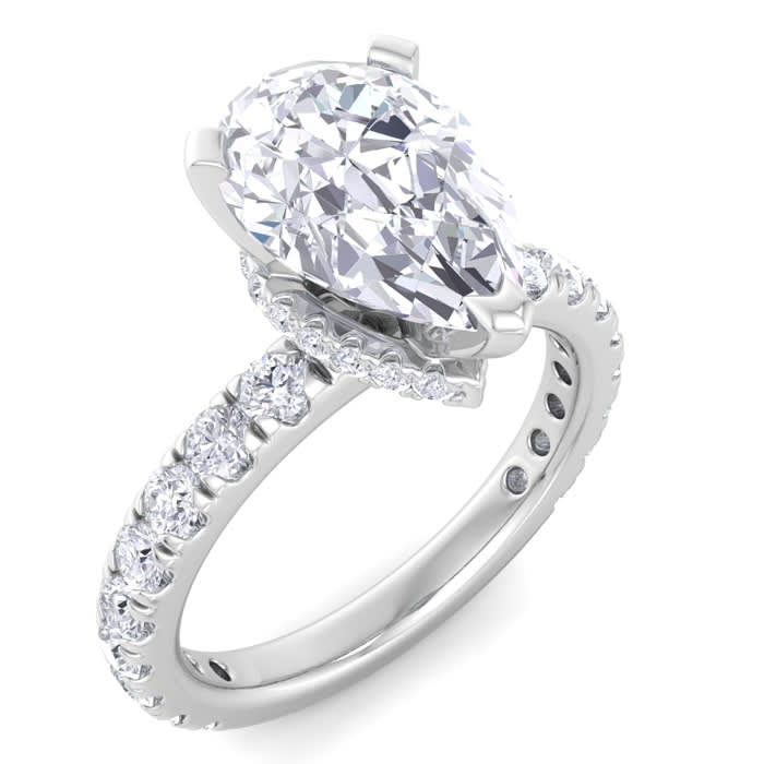 3 Carat Pear Shape Lab Grown Diamond Hidden Halo Engagement Ring In 14K White Gold