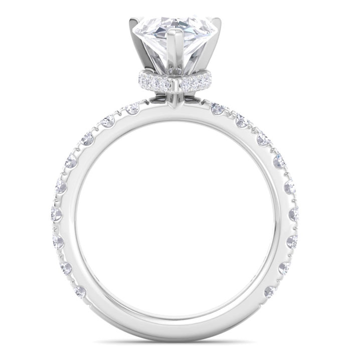 3 Carat Pear Shape Lab Grown Diamond Hidden Halo Engagement Ring In 14K White Gold