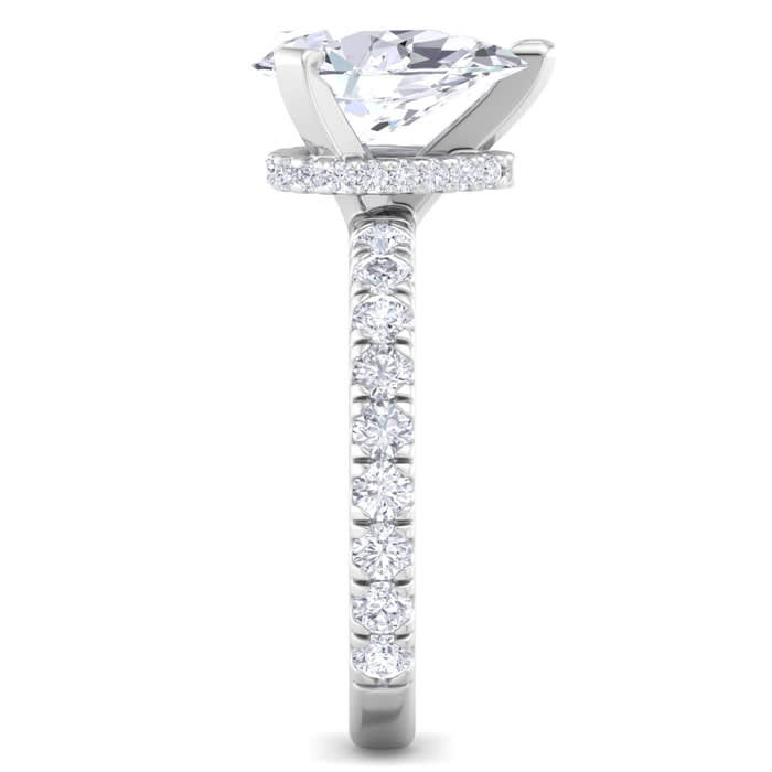 3 Carat Pear Shape Lab Grown Diamond Hidden Halo Engagement Ring In 14K White Gold